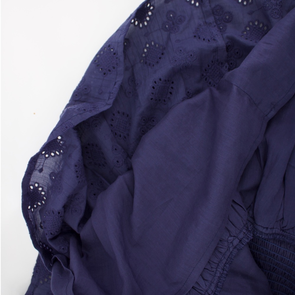 Tularosa Revolve Renee Mini Dress XS Navy Blue Smocked Romantic Cottagecore Boho - Picture 12 of 15